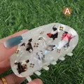 Pinza para el pelo de acetato blanco con dibujos de animales de granja y pedrería - H853