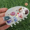 Pearlescent white acetate hair claw with cartoon dessert patterns and purple rhinestones - Cartoon Desserts (H856)
