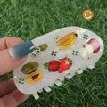 White acetate hair claw clip with fruit patterns and sparkling green rhinestones style C - H855