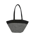 Striped black and white woven cotton tote bag with solid black shoulder straps - Style 1 Black