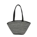 Classic black and white striped woven tote bag with durable shoulder straps for women - Style 2 Black