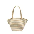 Striped woven cotton tote bag in khaki and white, vintage shoulder bag for beach trips - Style 2 Khaki