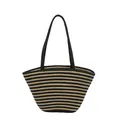 Classic black and tan striped woven tote bag with long shoulder straps for summer beach - Style 2 Black & Khaki