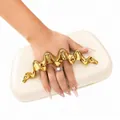 Elegante pochette da sera color crema con esclusivo manico ondulato in metallo dorato - Bianco Sporco