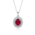 Collier en argent S925 avec pendentif rubis ovale serti d'un halo brillant de diamants - Pendentif Rubis de Laboratoire (7x9mm) (P13262) / Argent 925