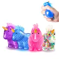 Unicorn squishy toy set in purple blue pink and transparent colors with water beads - One Large Unicorn Bubble Bead (buy 12 And Get A Free Color Box)