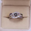 Silver ring with round dark mystic gem, pink heart stones, and purple zircon accents - US 6 / Colorful