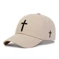 Classic khaki cotton baseball cap for kids with black cross embroidery on white background - Kids Size / Cross Embroidery / Khaki