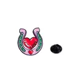 Pink and green horseshoe enamel pin with LOVE heart design and black rubber clutch - Zinc Alloy/Enamel