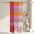 Detail of colorful plaid scarf with thick tassels and mohair-like soft texture - 38*205+17*2cm / New Color 3# Pink Orange Purple Mosaic Spliced Plaid
