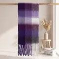 Close-up of thick purple plaid scarf with long tassels hanging in a cozy interior setting - 38*205+17*2cm / New Color 2# Purple White Classic Contrast Plaid