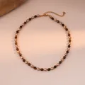Detail of faceted tiger eye beads and gold metal beads with lobster clasp and chain - 4# Brown Necklace