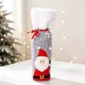 Housse de bouteille de vin de Noël avec broderie Père Noël et col en peluche blanche - Père Noël