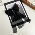 Large black organza bow hair clip with white pearls for girls, elegant hair accessory - Mesh Butterfly Ribbon / Black