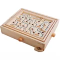 36-level wooden balance marble maze toy with hand-cranked knobs for coordination - Wooden Maze (GT01)
