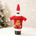 Housse de bouteille de vin de Noël tricotée avec renne 3D et mini bonnet festif - Élan