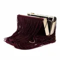 Dieprode clutch met franjes, gouden montuur en kettingriem voor formele gelegenheden - Bordeauxrood