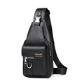 Classic black men's chest bag with vintage lychee grain texture and metal buckle - Black