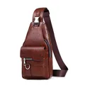 Vintage braune Leder Brusttasche mit Magnetklappe und Schnellverschluss Schnalle - Classic-Label / Dunkelbraun