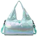 Iridescent mint green laser fitness bag with holographic waterproof PU fabric finish - Holographic Green