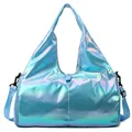 Iridescent blue holographic travel bag with waterproof finish and shoulder strap - Holographic Blue