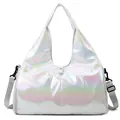 Holographic silver sports bag with iridescent finish and detachable shoulder strap - Pearl White