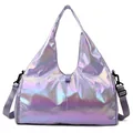 Iridescent purple laser yoga fitness bag with adjustable shoulder strap and glossy finish - Holographic Purple