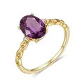 18K vergoldeter Ring aus 925 Silber mit ovalem Amethyst und gewebtem Kettendesign - US 5 / Ovaler tiefvioletter Edelstein-Stil