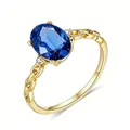 925 Silber Geburtsstein Ring mit blauem Saphir und 18K Gold verflochtenem Band - US 5 / Ovaler saphirblauer Edelstein-Stil