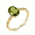18K gold plated 925 silver ring with oval green peridot and braided band detail - US 5 / Oval Olive Green Gemstone Style