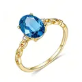 Interlocking 925 silver ring with blue oval gemstone and golden twisted woven band - US 5 / Oval Sea Blue Zirconia Style