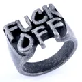 Vintage Silber Punk Ring mit 3D FUCK OFF Schriftzug und strukturierter Metalloberfläche - US 7 / Antiksilber