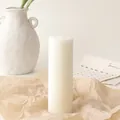 Macro detail of creamy white cylindrical soy candle with vertical striped texture pattern - 5*15cm / Cream