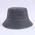 Close-up of the vintage dark grey denim bucket hat showing detailed stitching and texture - Adjustable / Gray