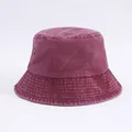 Detail of burgundy washed denim bucket hat with metal eyelets and stitched brim - Adjustable / Burgundy
