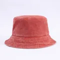 Vintage rust red washed denim bucket hat for women with reinforced stitched brim - Adjustable / Orange Red