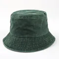Retro dark green washed cotton bucket hat with vintage texture and metal eyelets - Adjustable / Army Green