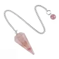 Pink rose quartz hexagonal crystal pendant with silver chain and bead decoration - Strawberry Quartz