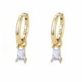 Minimalist S925 sterling silver hoop earrings with geometric square zircon stones - 925 Silver / Yellow