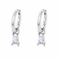 Macro detail of S925 sterling silver stamp and baguette-cut zircon on silver hoop earring - 925 Silver / White