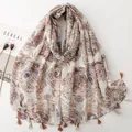 Lightweight Bali gauze scarf with paisley pattern and tassels in beige and brown tones - Beige-Brown Paisley (SL2606-009)