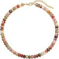 Bohemian colorful natural stone beaded necklace with faceted crystals and golden clasp - Style 76 (6mm)