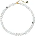 Bohemian style beaded necklace with translucent grey stones and green heart pendant - Style 81 (6mm)