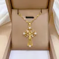 Luxury 18K gold plated titanium cross necklace for women featuring zircon pave setting - Cross Style 1 (D211)