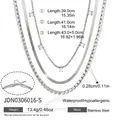 Three-layered stainless steel necklace featuring zircon pendant and sleek flat snake chain design - Silver Tennis Chain Snake Chain And Square Zircon Pendant Chain Combination (JDN0306016-S)