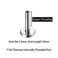 F136 titanium piercingstaafje met intern schroefdraad, 1,0 mm dik, 10 mm lang - Voet Zonder Bovenstuk (1.0*10mm Titanium Stift)