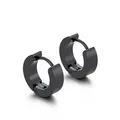 Minimalist black stainless steel hoop earrings for men and women, classic jewelry piece - Geometric Circle Huggie / Black (KE94569)