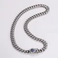 Collana cubana in acciaio inossidabile con ciondolo occhio blu e accenti di cristallo. - Collana / 12mm / Colore acciaio