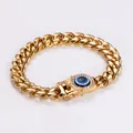 Dettaglio del bracciale a catena cubana in acciaio inossidabile dorato con malocchio blu. - Bracciale / 12mm / Oro