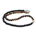 6mm black obsidian and tiger eye bead necklace for men with silver OT clasp - Stainless Steel OT Toggle Clasp / 6mm Bead / Tiger Eye And Black Obsidian
